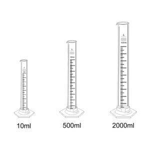 Proveta Graduada Vidro Base Hexagonal de Vidro, em vidro borosilicato, com bico vertedor para evitar o escoamento do líquido.