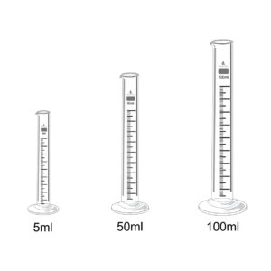 Proveta Graduada Vidro Base Redonda de Vidro borosilicato, com bico vertedor na parte superior para evitar o escoamento do líquido.