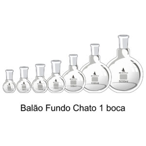 Balão Fundo Chato gargalo curto com Junta Esmerilhada usado para destilação, separação de misturas líquidas ou eliminação de impurezas.