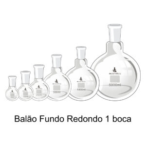 Balão Fundo Redondo gargalo curto com Junta Esmerilhada é utilizado para destilação, processo de separação de misturas líquidas ou eliminação de impurezas.